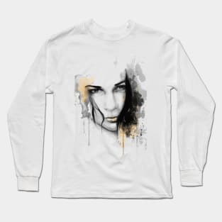 portrait of a girl with pencil Long Sleeve T-Shirt